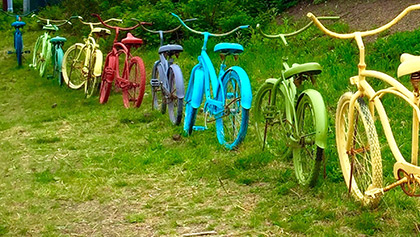 photo of colorful bikes