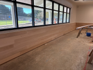 Interior view of  windows and wood siding