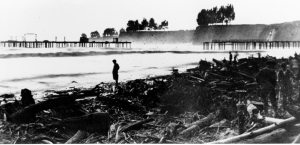 Photo with Capitola wharf in background after 1913 storm damage.